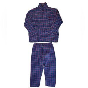 Bill Blass Men's Plaid Pajama Set Shirt and Pants- 100% Cotton Blue and Red